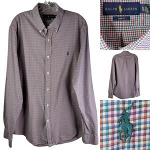 Polo Ralph Lauren Oxford Mens XL Multicolor Check Slim Long Sleeve Button Up
